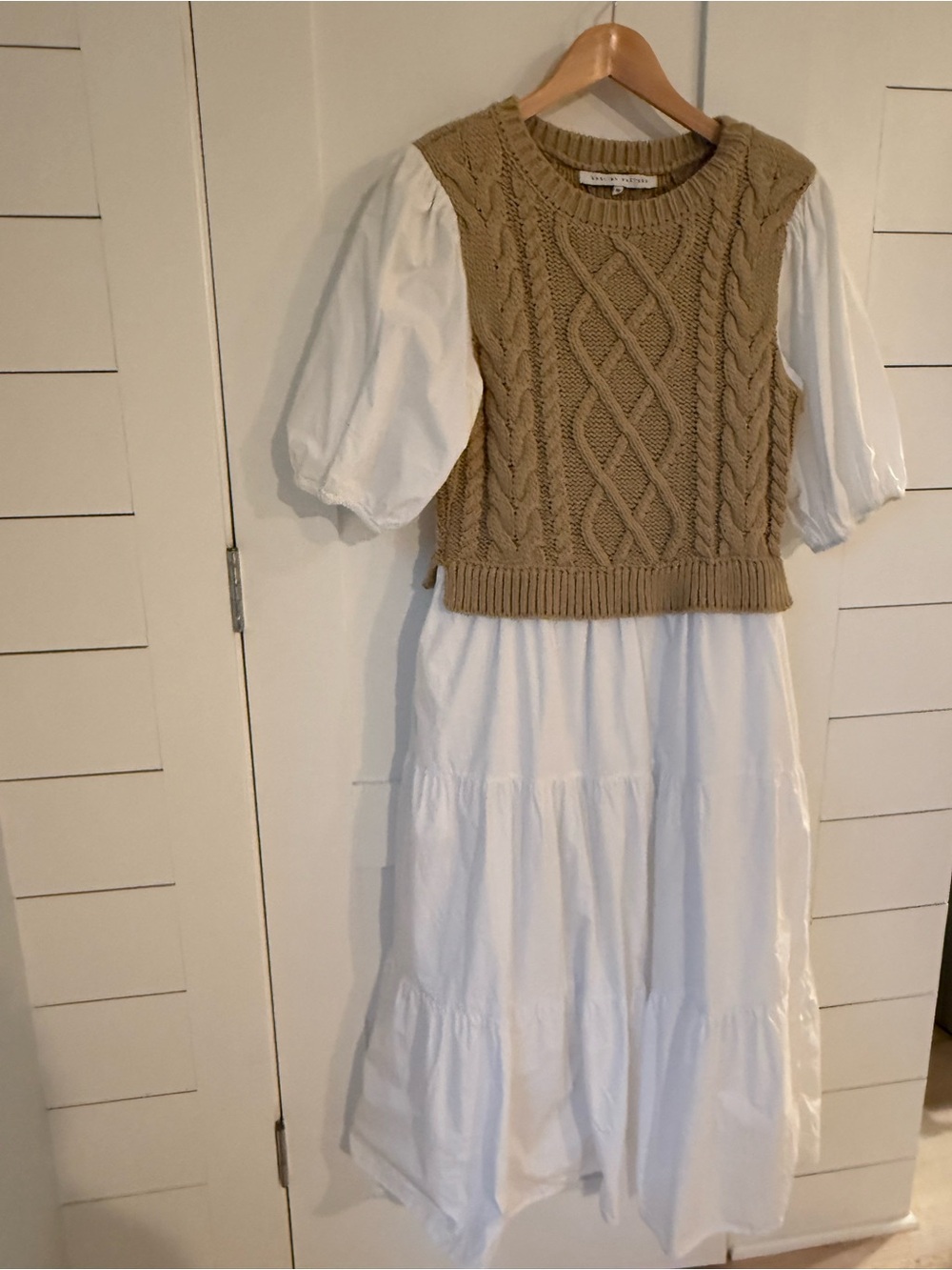 English Factory Sweater Mixed Media Maxi Dress Medium White Tan